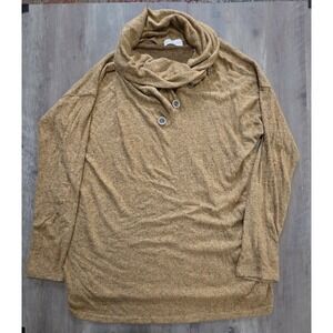 Coco & Main Mustard Yellow Cowl Long Sleeve Blouse Women XL With Button Accent